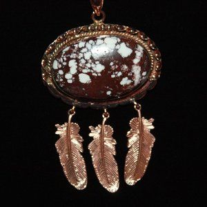 Horse Jasper Pendant with Copper Feathers NWOT